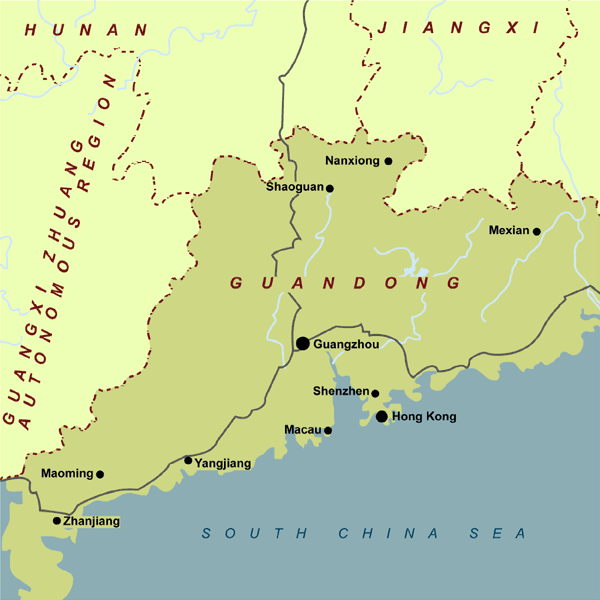 mapa: Provincia de Guangdong, ciudad de Shenzhen